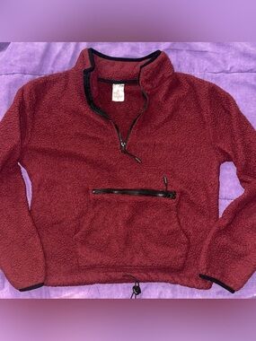 Maroon Sherpa Quarter-Zip Pullover Sweater